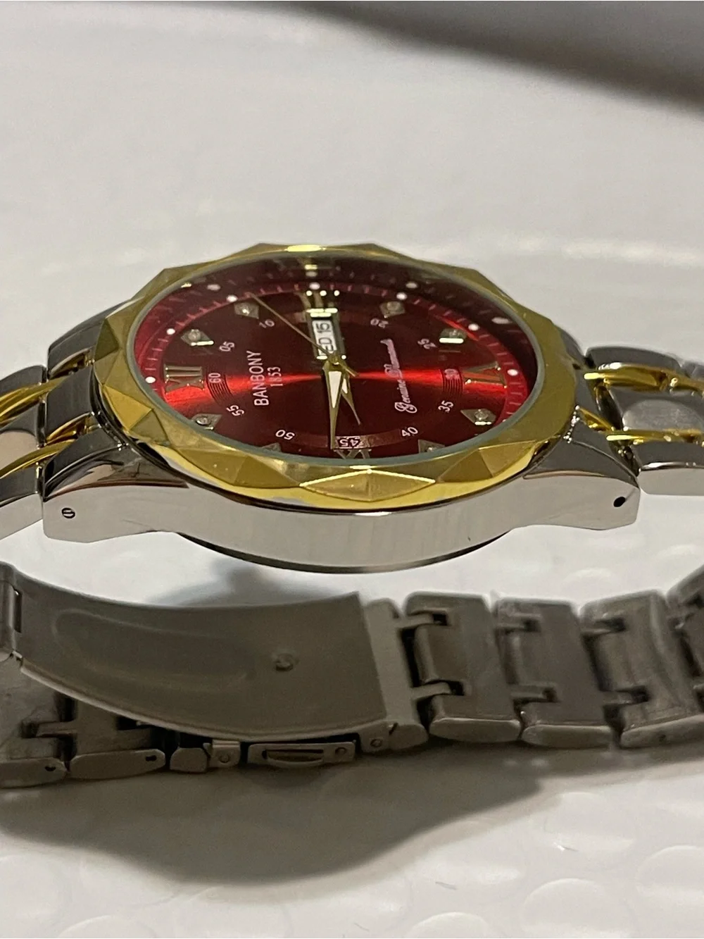 BANBONY stainless steel strip Quartz Watch with Rhinestone, Roman Numeral 41mm